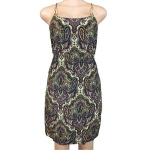 Womens Silk Slip Dress Paisley Print Strappy Mini Y2K Boho Size 4